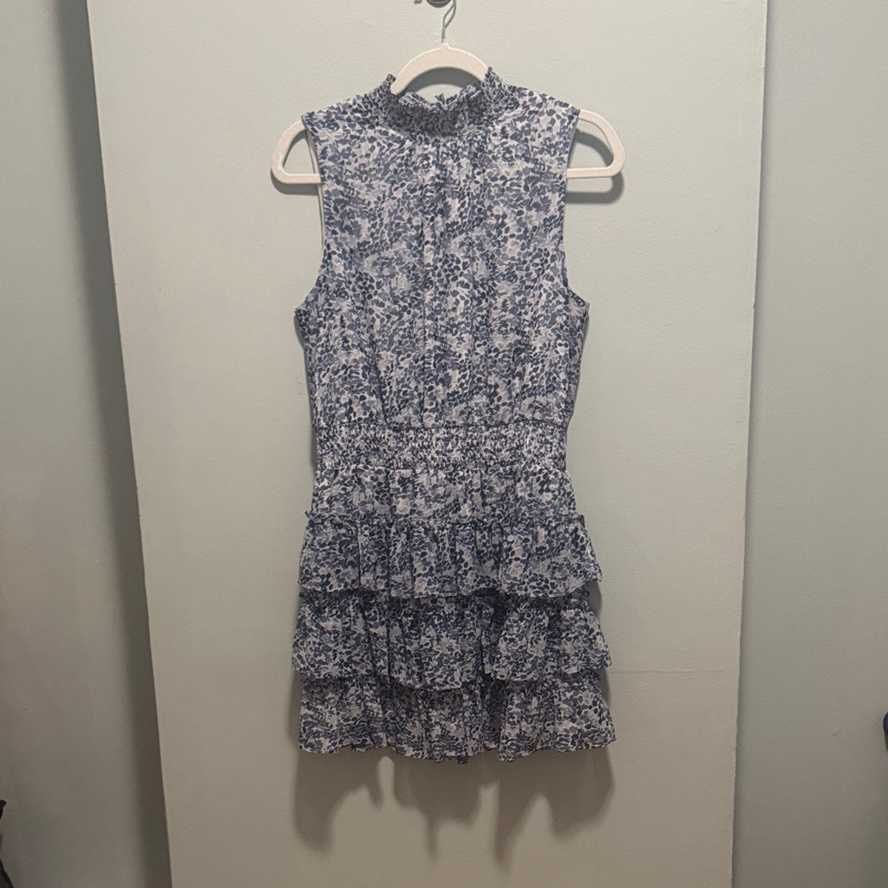 1. State Blue and White Floral Ruffle Mini Dress
